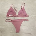 Vitamin A ππ Rose Rib Bikini Set Moss Top (12 D) + Carmen Bottom (10 Large) NWT Photo 10