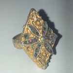 Adjustable Vintage Gold Tone Aged Diamond Shape Chunky Boho Statement Ring Photo 1