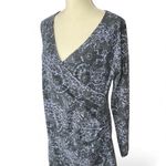 Soft Surroundings navy blue long sleeve Wrap Dress Lace Print Ruched v-neck Photo 2