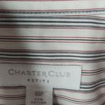 Charter Club  10P Oxford Charcoal Stripe Top Petite Photo 3