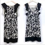 Diane Von Furstenberg DVF Silk Print Jersey Dress Flutter Sleeve‎ Shift Sheath Black Ivory Size 6 New Photo 3