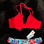 Cupshe  Women’s Red Bikini Top Floral High Waist Bottom Swimwear NWT Size L Beach Photo 11