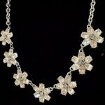 Loft ANN TAYLOR Crystal Flower Necklace Silver Tone Mixed Metal Chain 17-19” Photo 0