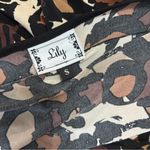 90s Y2K Stretch Jersey Midi Dress Small Empire Waist Babydoll Cap Sleeve Print Brown Photo 5