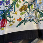 Stunning silk floral scarf black trim 21”x21” square head neck bag butterflies Photo 5