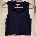 NWOT Sincerely Jules Size XL Blue Ribbed Knit V Neck Collar Sleeveless Crop Top Photo 0