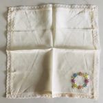 Vintage Silk Embroidered Floral Lace Ivory Handkerchief White Photo 3