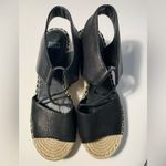 Eileen Fisher , black leather, espadrille wedges, sandals, size 8 Photo 1