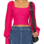 Free People Free‎ People Katie Pullover Textured Cotton Cropped Sweater in Magenta Size XS Photo 0