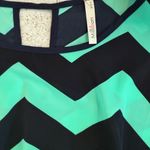 Milibon Chevron Stripe Dress Women's Medium Green Navy Short Sleeve Casual‎ Photo 1