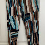 NWOT LBISSE women’s abstract brown tan blue soft and smooth leggings large‎ Photo 0