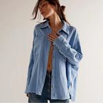 Free People We The Free Cardiff Top in Blue Bell Oversized Small Gauze Cotton Photo 4