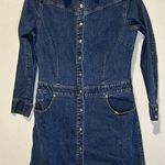 Eddie Bauer  Denim Dress with Black Velvet Collar Long Sleeves Pockets Snap Up 10 Photo 0