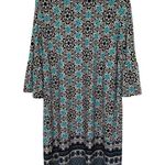 kim rogers Geo Print Shift Dress Black Teal Size Small Business Casual Photo 0