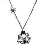 Betsey Johnson NEW SPIDERWEB NECKLACE 35" Long Beads Red Stone Heart Spider Web Photo 6