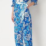 Farm Rio  Blue Floral Pattern Full of Flowers Tapered Fit Jumpsuit Size XS Photo 2