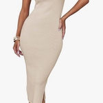 ZESICA One Shoulder Bodycon Dress Women's Medium Ribbed Beige‎ White NWOT Tan Photo 0