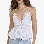 Free People Intimately Medium Adella Cami Top White Ruffled Crochet Lace Smocked Photo 0