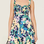 Nicholas Dress Womens 2 Blue Yellow Pink‎ Simie Floral Sweetheart Mini Strapless Photo 0