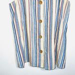 Entro Cream & Blue Striped Button Front V-neck Tank Top Photo 3