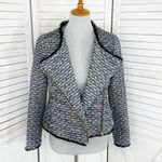 J.Crew Tweed Fringe Hem Zip Front Moto Blazer Jacket Black Size 6 Photo 2
