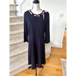 Talbots  Navy Ponte Fit & Flare 3/4 Sleeve Knee Length Parisian Scarf Tie Dress Photo 1