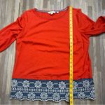 BODEN Red Orange Floral Embroidered Tunic Denim Hemline 100% Cotton Size 8 Blue Photo 5