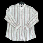 Gap Linen Shirt Women Med Pink Gray Stripe Button LSleeve Linen Blend NWT Photo 0