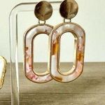 Metallic Resin Drop Earrings in Pink and Pearl Resin Gold Photo 0