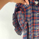 Trovata Birds Of Paradis Marianne Soft Cotton Plaid Ruffle Sleeve Button Up Top Red Size XS Photo 4