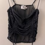 Princess Polly Mesh Corset Top Crop Cami Black Ruched Side Tie Tank Photo 2