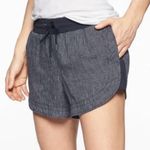 Athleta  Beachside Bali Linen Shorts Navy & White Stripe Size 4 Photo 0