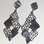 Gunmetal Gray Dark Metal Geometric Dangle Earrings Photo 2