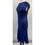 Vintage 70s 80s Sequin Chiffon Hem Midi Dress Cocktail Cobalt Blue Womens Small Photo 6