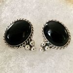 Onyx TAXCO Black Cabochon Sterling Silver Southwest Style Post Back Earrings Photo 6