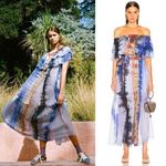 Raquel Allegra Ethereal Tie Dye Waterfall Rainbow Off the Shoulder Maxi Dress 2 Blue Size L Photo 1