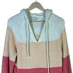 SO  Colorblock Hooded Knit Sweater Womens L Cream Pink Cozy Clean Girl Beachy Photo 2