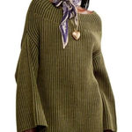 Free People  Boat Neck Tunic Sweater in Chive Combo Size X-Large Photo 0