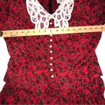 Vintage Miss Dorby Red Black Floral Dress Size 8 Crocheted Lace Collar Midi Maxi Photo 8
