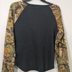 Cabela's  Woman’s Henley Top Black with Tree Print Sleeves, Size M Photo 2