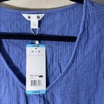 Three Dots  Texture Blue V-Neck Blouse double gauze top NWT large $138 100 cotton Photo 3