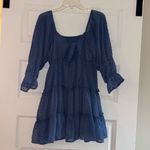 Altar'd State Altar’d State Dusty Blue Swiss Dot Mini Dress Photo 5