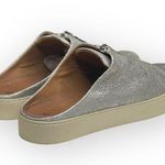 Frye ༄ Lena Logo Zipper Mule Leather Backless Sneakers ༄ Metallic Silver ༄ 9M Photo 2