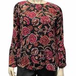 a glow  Medium Black Floral Tunic Peplum Top Blouse Photo 0