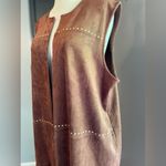 Brown with Gold Studded Festival Boho Fringe Vest Size L Photo 2