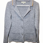 Cocogio Cardigan Blazer Wool Button Hand Pockets Knit Contrast Piping Gray Small Photo 0