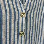 ZARA  Blue White Striped Button Down Wide Sleeve V Neck Cotton Blouse L NWT Photo 2