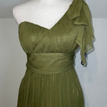 Women's 100% Silk COREN MOORE Olive Green One Shoulder Dress Size 4 Photo 1