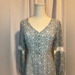 Cupcakes & Cashmere Ivory Floral Ballon Sleeve Ruffle Dress | NWT 6 Blue Photo 4