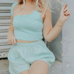 Boutique Red Berry Fashion Aqua One Shoulder Crop Top Photo 0